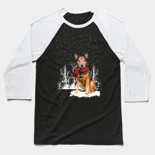 Christmas Shepherd Terrier With Scarf In Winter Forest Baseball T-Shirt